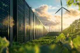  alt="Interior of a modern data center with rows of energy-efficient servers, LED lighting, and advanced cooling systems for sustainable AI computing">